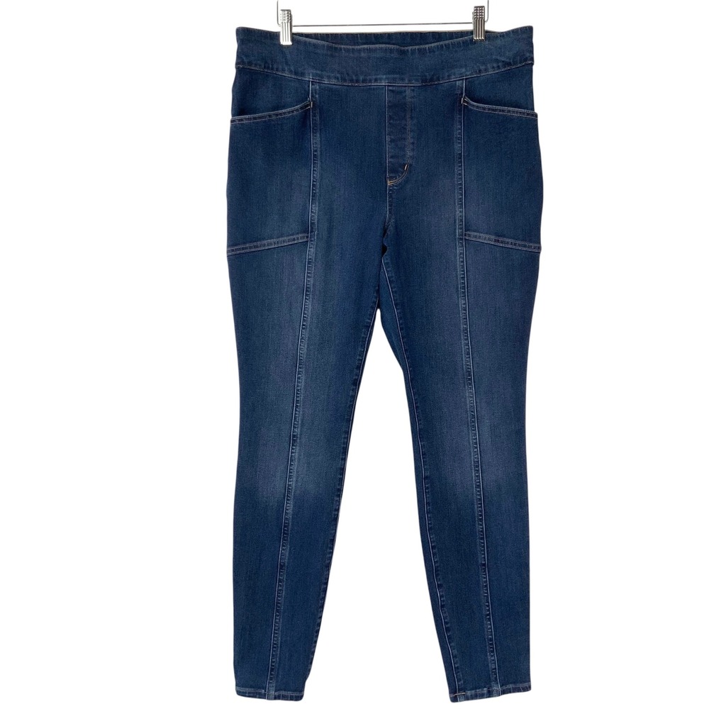 Duluth Trading Co Dark Wash Denim Skinny Jeans 14 Pull On High Rise Seam Detail